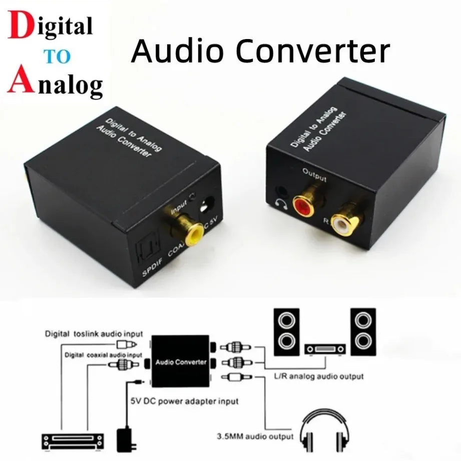 ADC Analog To Digital Audio Converter RCA to Optical Toslink Audio Adapter Analog Digital Fiber Toslink Coaxial Audio Converter