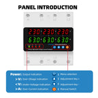 3 Phase Din Rail Voltmeter Ammeter Adjustable Over Under Voltage Current Limit Protection Monitor Relays Protector 63A 100A