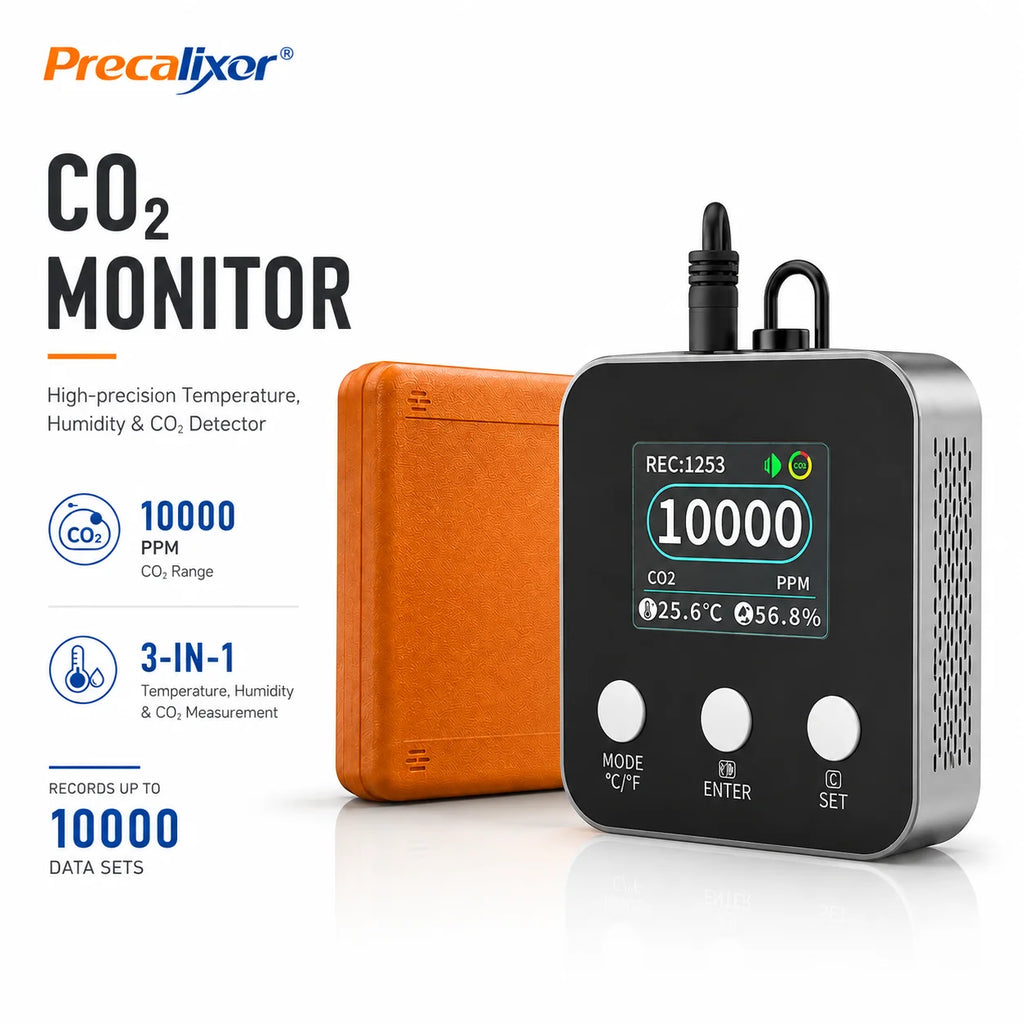 3 in 1 CO2 Monitor 10000ppm NDIR Sensor, Temperature Humidity Air Quality Meter with USB Data Logger Real-Time Display