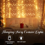 Monochrome Curtain Light, Warm White/White Light, 300LEDs Smart Wall Light, Waterfall Light, Remote Control Timing, Bedroom, Background Wall, Party, Halloween, Christmas Indoor and Outdoor Decoration