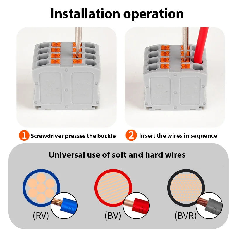 Push-In Wire Connectors Electrical Cable Terminal Block Multiple In/out DIN Rail Mount With Fixing Hole Spliceable DIY connectio