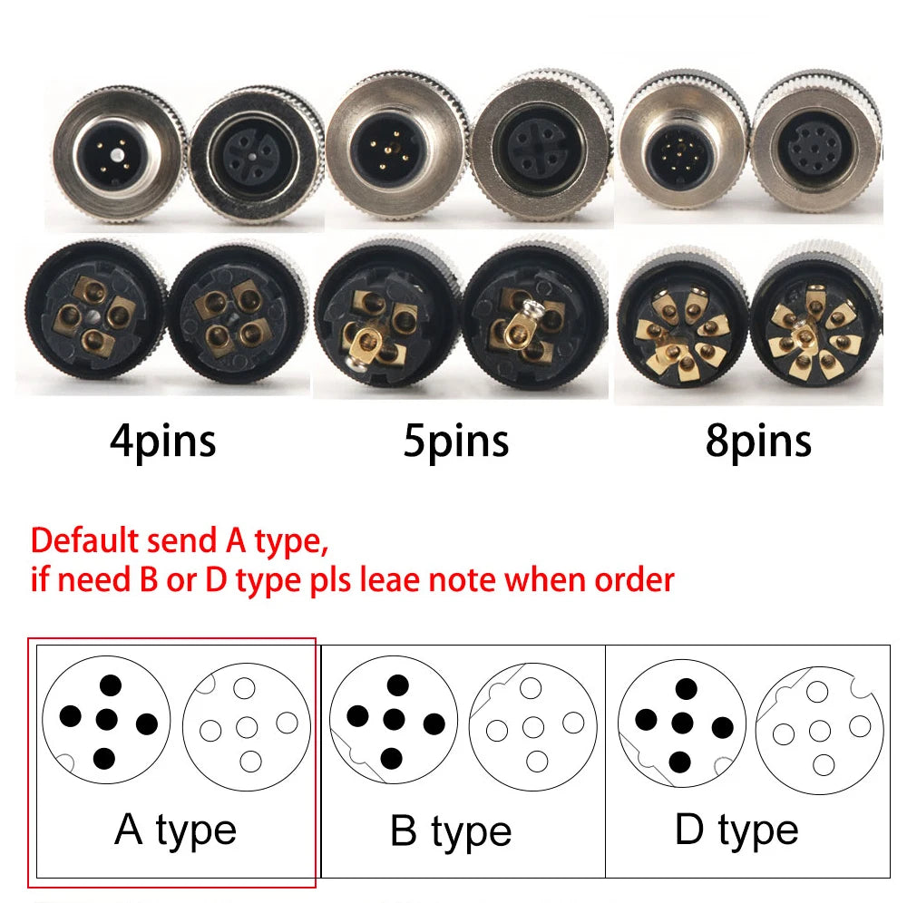 Cloweit IP67 M12 Sensor Connector Waterproof Male&Female Plug Screw Threaded Coupling  3 4 5 8 12 Pin A Type Angle Electrical