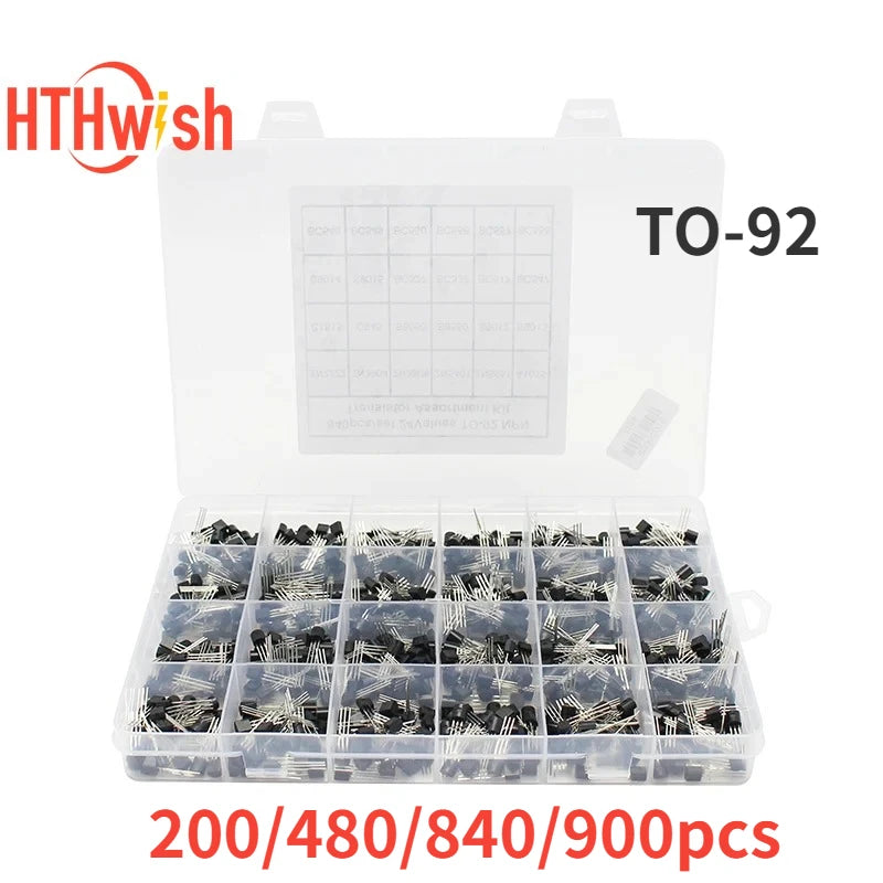 200-900PCS TO-92 Transistor Assortment Kit PNP/NPN Box BC547 BC327 BC337 2N2222 3904 3906 C945transistors set electronics Kit