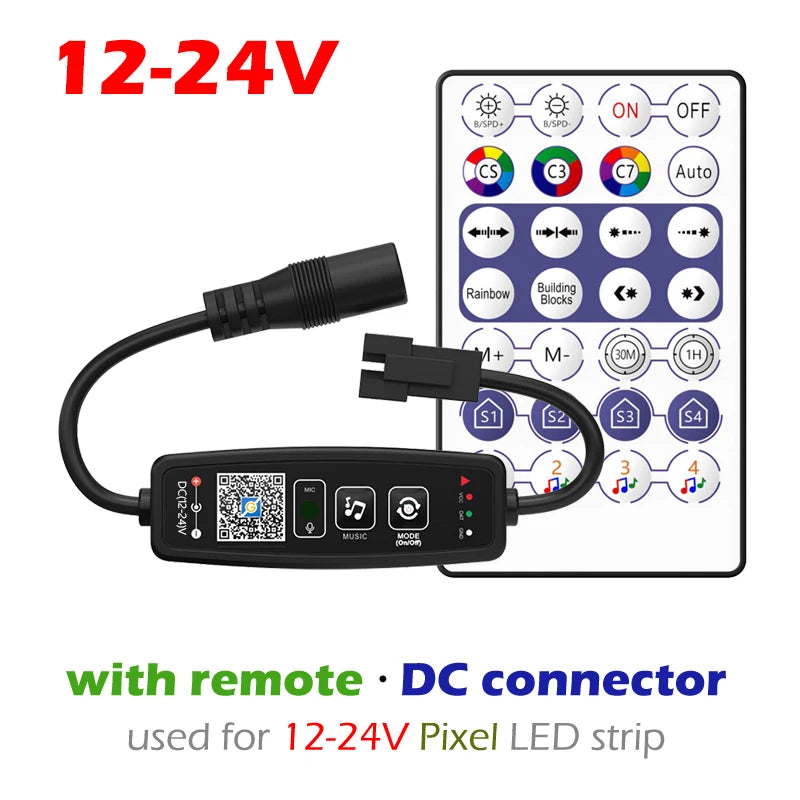 WS2811 WS2812B Bluetooth LED Pixels Strip Controller for Dream Color Tape Lights BT APP Music Control 28Keys Remote Controller