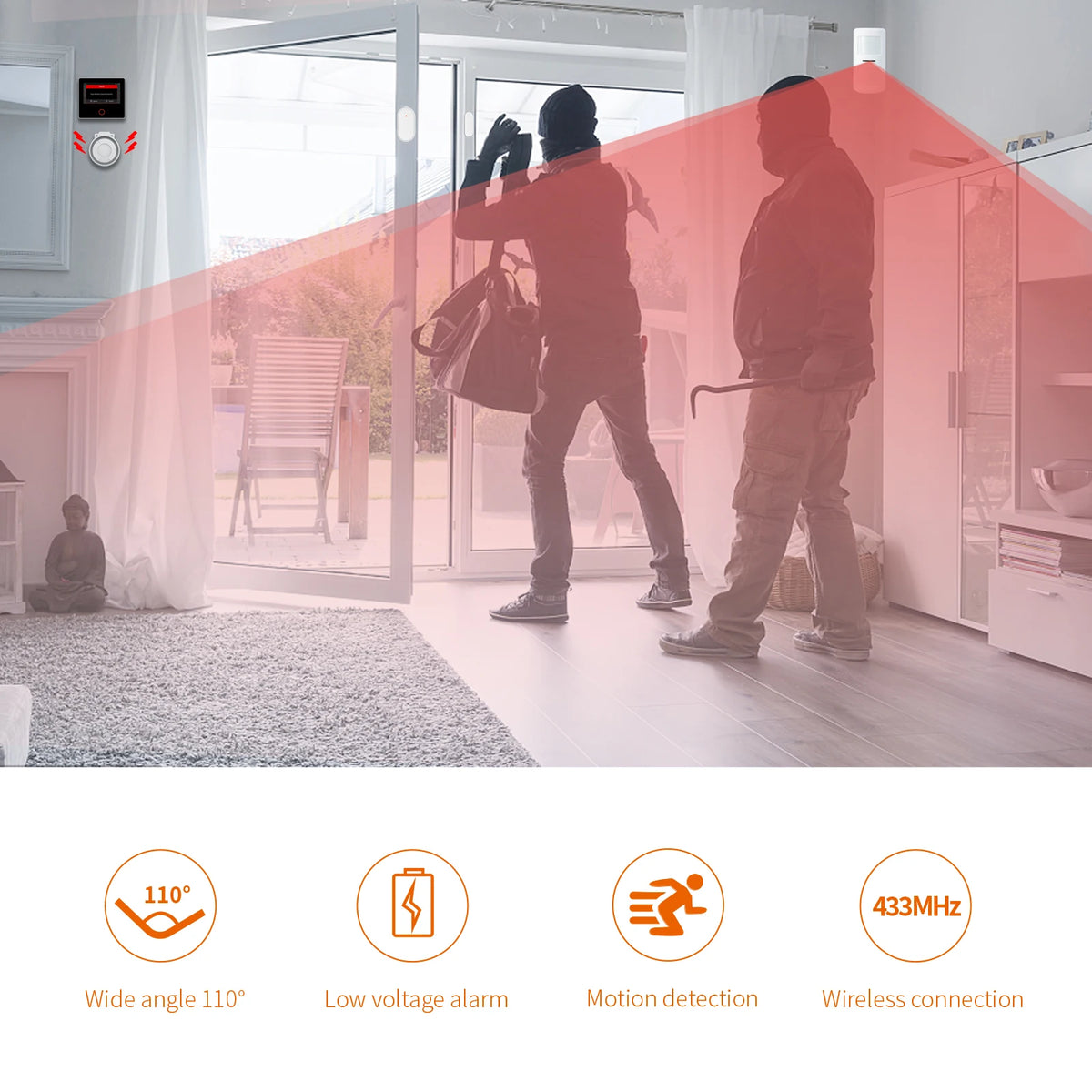 Staniot 433MHz Wireless PIR Motion Detector with Indicator Light Human Infrared Movement Sensor for Home Security Alarm System