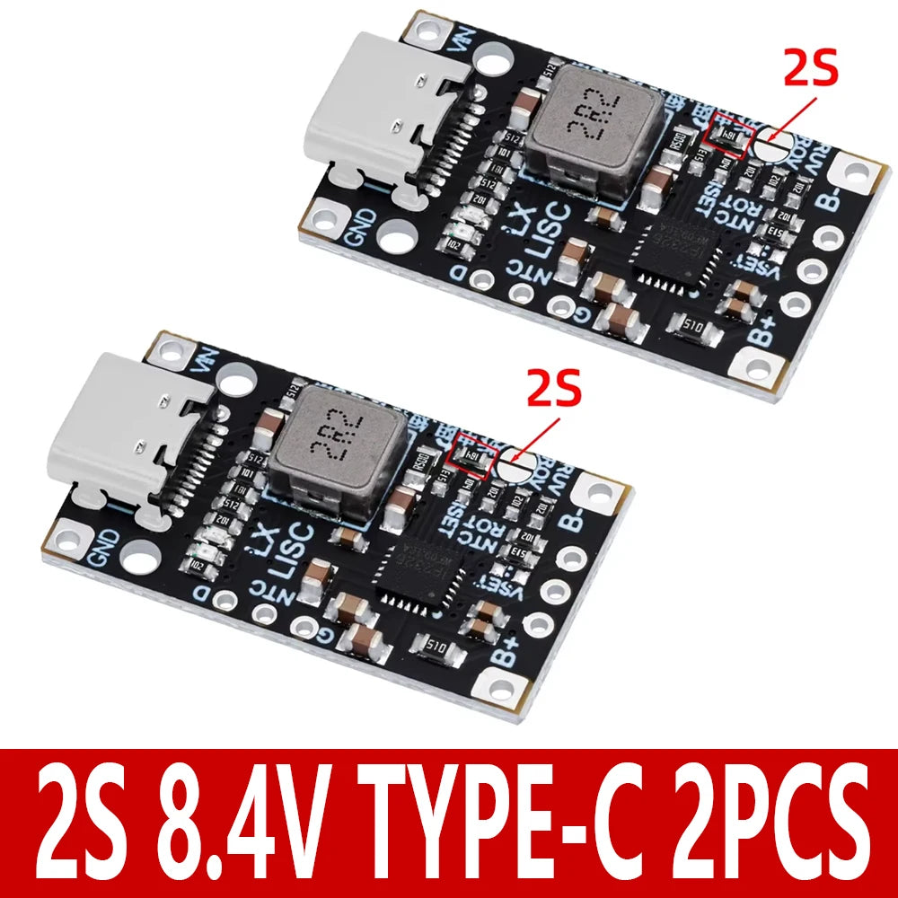 Lithium Battery Charging Boost Module with Balanced Support, Fast Charge with Indicator, 2S, 3S, Type-C BMS, 15W, 8.4V, 12.6V,