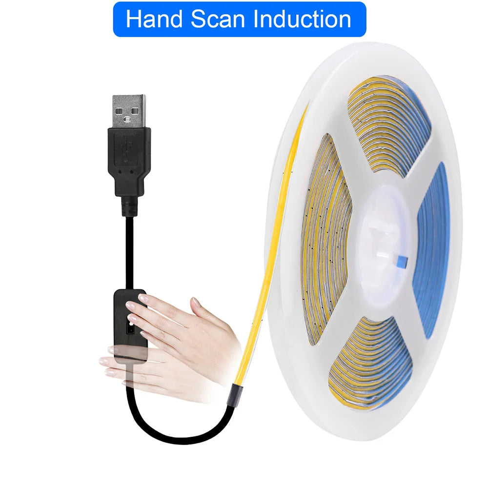 5V USB 3mm PCB COB LED Strip Light with Switch Dimmer Remote Control 320 LEDs High Density Linear Lighting Flexible Tape Lamp