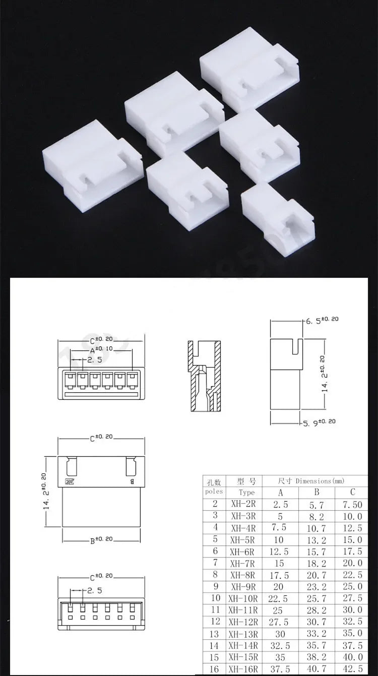 10sets XH2.54 2.54mm Wire Cable Connector XH Plug Male & Female JST Aerial Docking for Battery Charging Cable DIY
