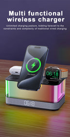 Domars Wireless Charger with Colorful Night Light and Built-In Audio Speaker Supports Fast Charging for Smartphones Earphones