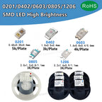 Reel Packing 0201 0402 0603 0805 1206 Red Blue Yellow Orange White Warm Pink White Green Purple SMD LED Light Diode DIY Lighting