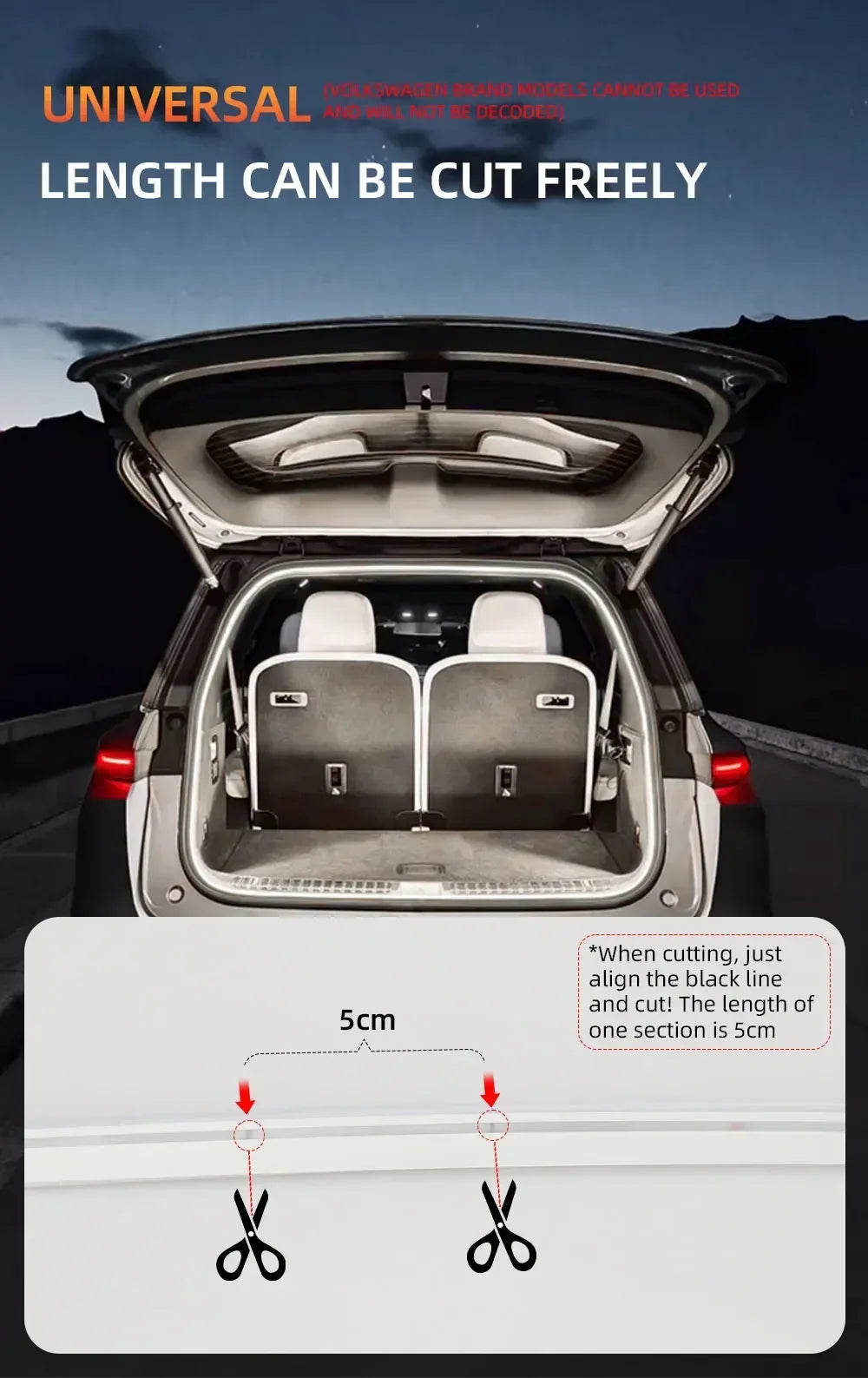 Car high brightness trunk lighting ambient light interior decoration LED wiring free automatic sensing tailgate light strip