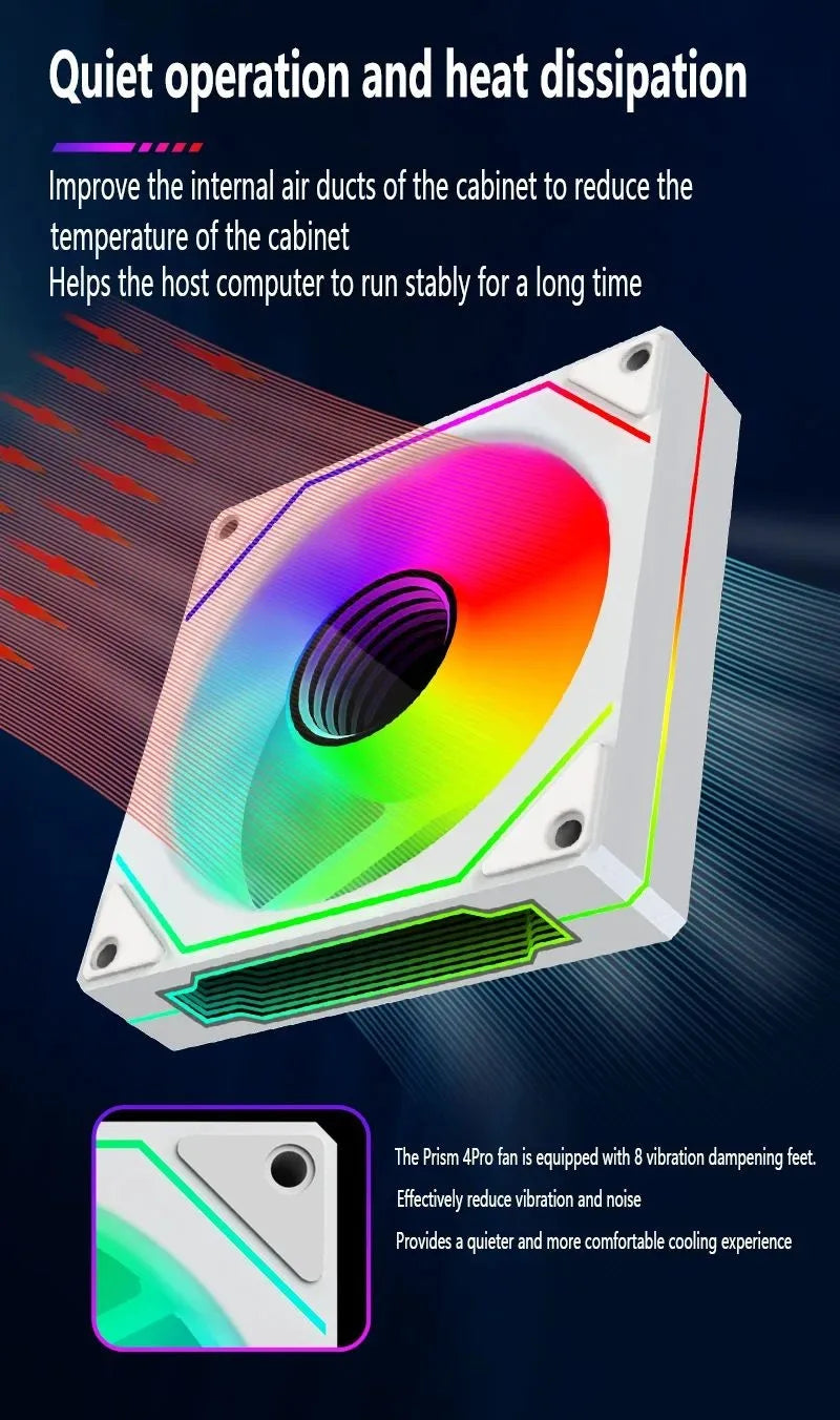 LDPCSJ PRISM 4 PRO 120mm PC Case Fan Equipped with ARGB Controller, 4-Pin PWM Silent Cooling Fan,12V 3Pin Addressable ARGB,45.2CFM High Airflow 600-1500RPM Synchronizable RGB Fan for Gaming Desktop Water Cooling Computer Chas