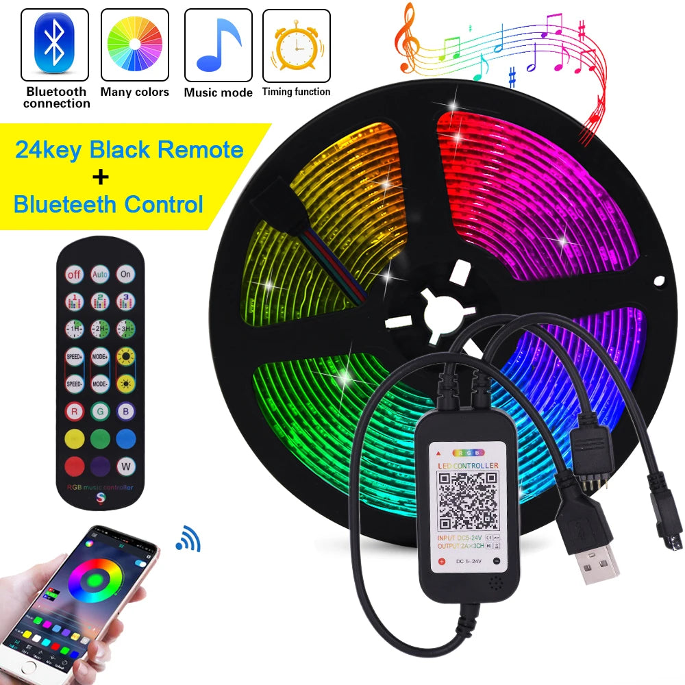 5V USB RGB LED Strip Light Remote Control 5050 30LED/m 5m 10m Lights Tape TV Backlights Home Decoration 0.5/1/2/3m Black PCB
