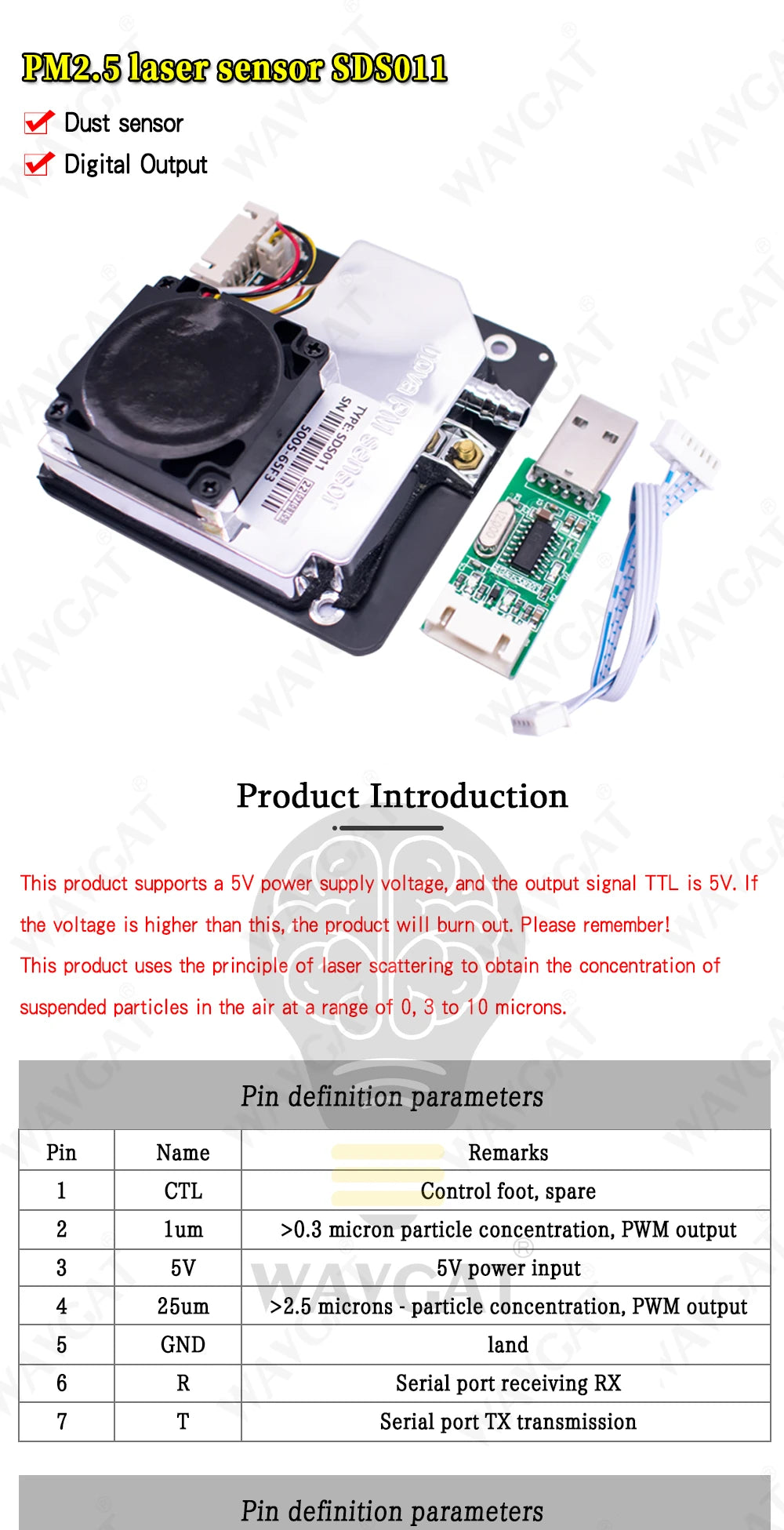 PM Sensor SDS011 High Precision Laser PM2.5 Air Quality Detection Module Super Dust Digital Output