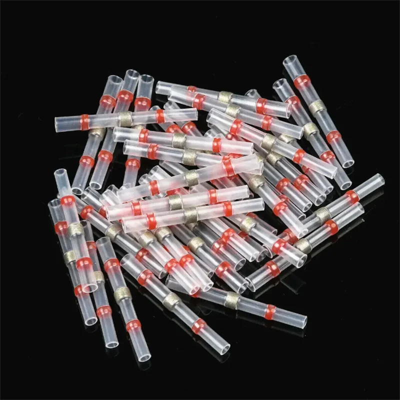 50/100/500/1000PCS Waterproof Solder Seal Sleeve Splice Terminals Copper Heat Shrink Electrical Wire Butt Connector AWG22-18 Red