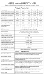 JIKONG PB2A16S20P Smart BMS 200A with 2A Active Balancer 8S 10S 12S 14S 16S 24V 48V LiFePo4 Li-Ion LTO Inverter Battery JK