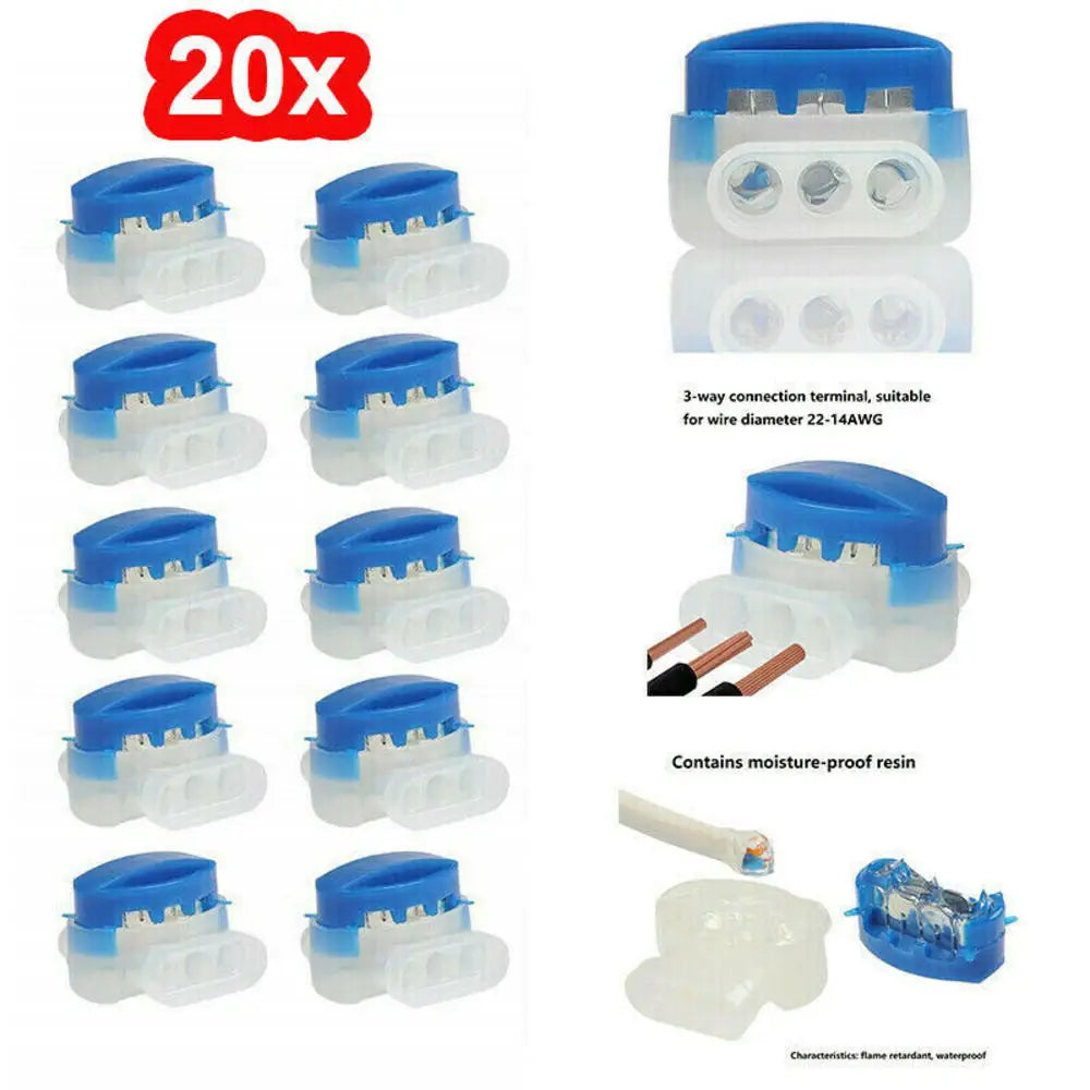 20/22pcs Waterproof Cable Clamps Wire Connectors For Garden Auto Lawn Mower 3 Pore Terminal Blocks Robotic Lawnmower Connectors