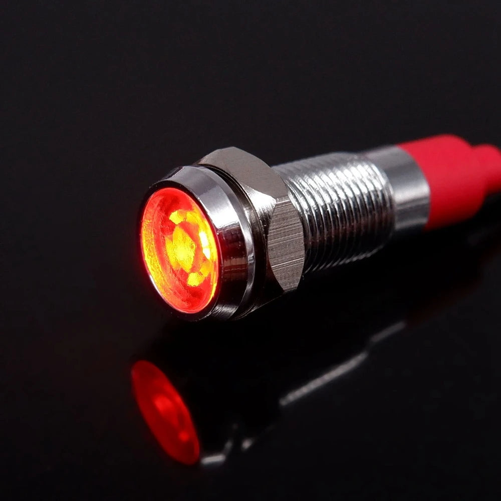 6mm Metal Indicator Light LED Warning Signal Lamp Pilot Wires Switch 3V 5V 12V 24V 220V Red Orange Blue Green White With Wire
