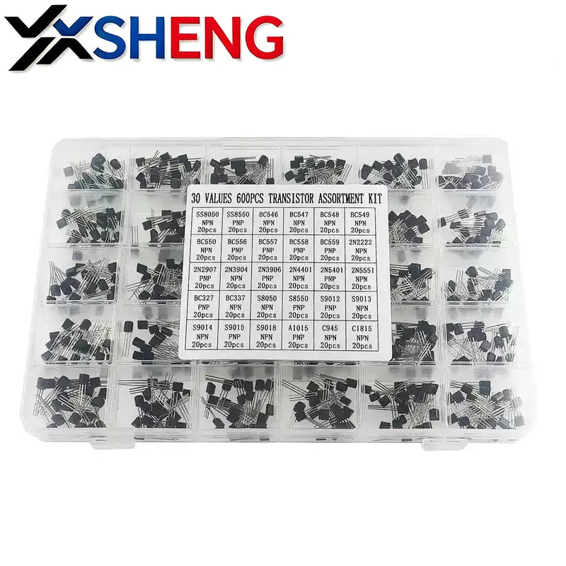 600PCS TO-92 Transistor KIT 30Values*20PCS SS8050 8550 BC547 2N2222 C945 NPN PNP Through Hole DIY Electronic Components With Box