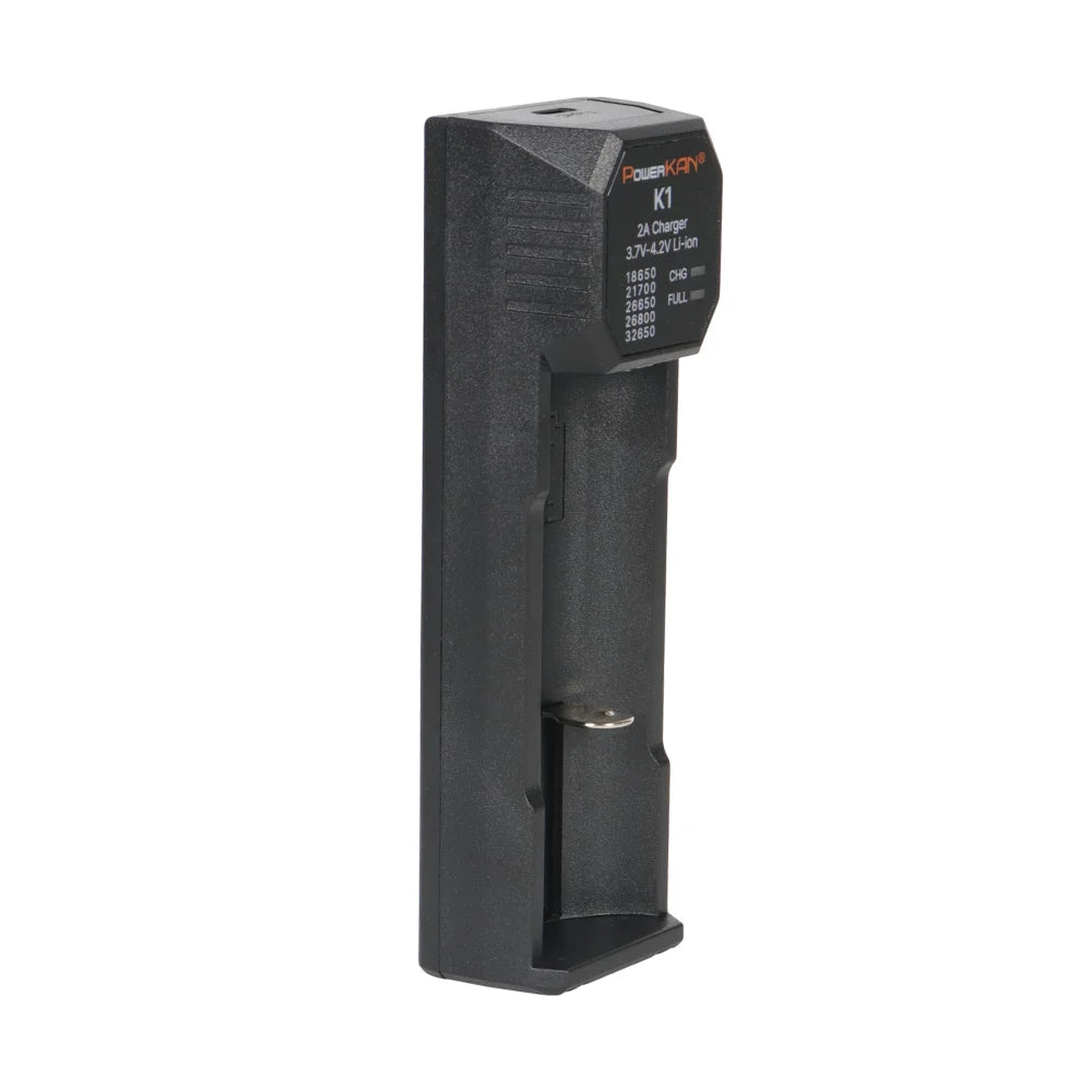 POWERKAN K1 1 Slot Smart Charger, Type-C Fast Charger for 18650 21700 26650 Li-ion Batteries
