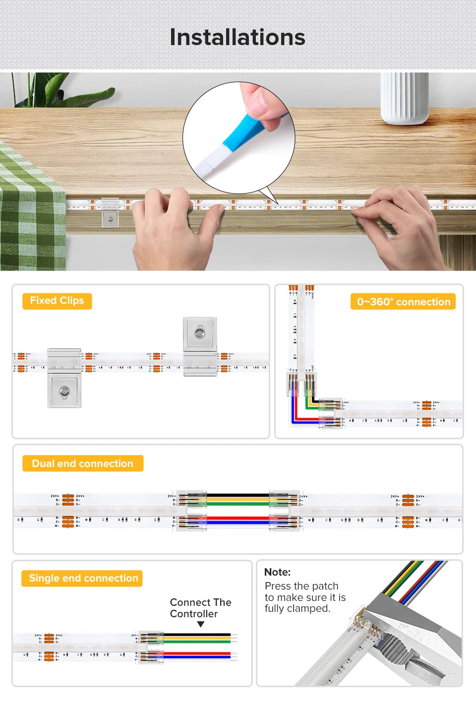 FCOB RGBCCT LED Light Strip 6 Pin 12mm DC24V 960 LEDs RGB CW WW FOB Flexible COB Linear Lights High Density RA90 Dimmable Strip