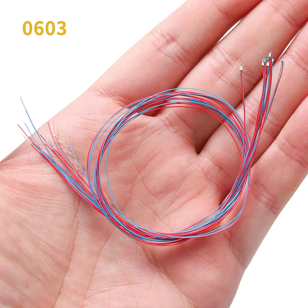 20Pcs SMD Lamp Wired Led 0402 0603 Pre-Soldered Micro Litz Leads Wires 30CM 3V For Model Railway Landscape Scene Lighting Kit