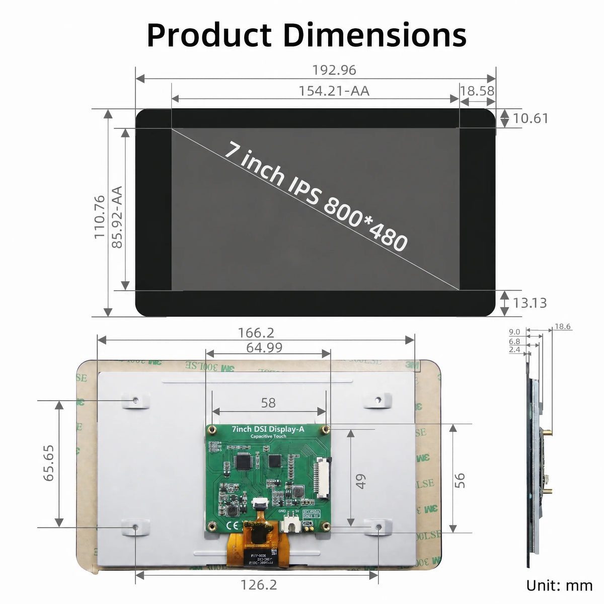 7 Inch DSI Touch Screen for Raspberry Pi 5 4B 3B+ 3B IPS Display 800*480 LCD MIPI CSI Cable With Standard Monitor for RPI 5 Pi5