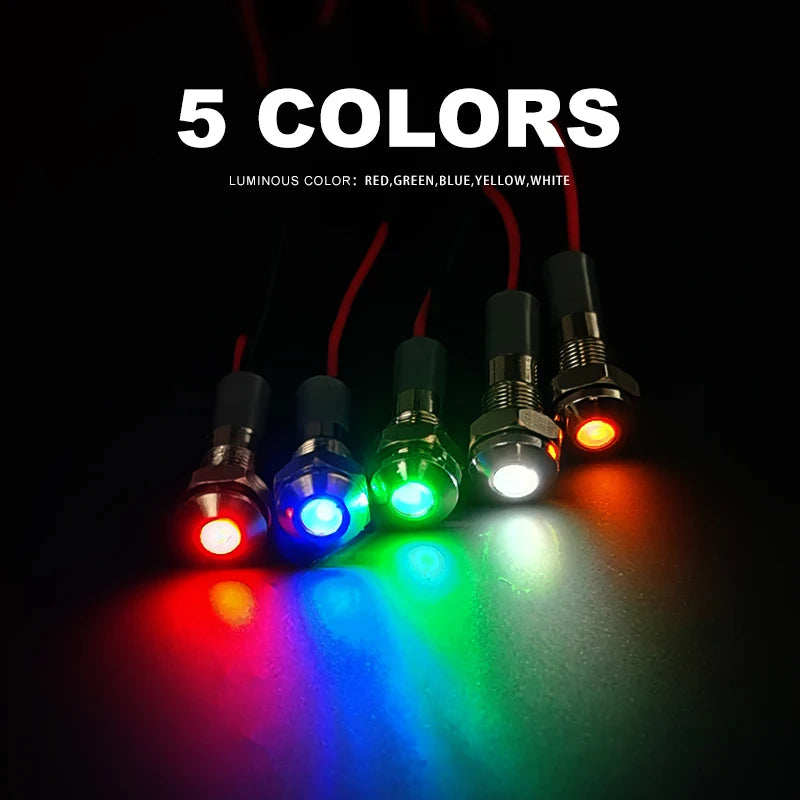 VaneAims 6mm Metal LED Indicator Light Panel Mounting Small Signal Lamp Red Blue Yellow Green White 220V 24V 12V 6V 3V