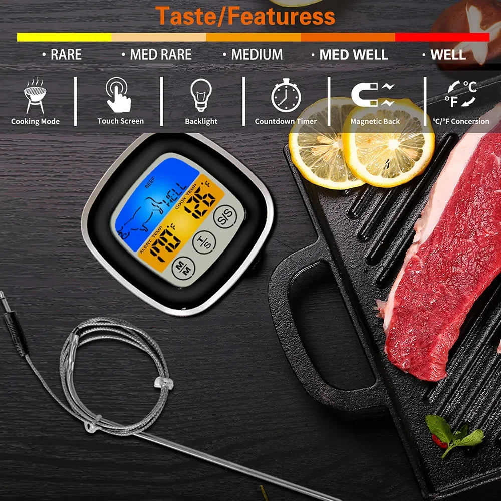Digital Kitchen Thermometer Probe Touch Screen Meat Barbecue Food Temperature Measure Tool Steak BBQ Timer Cooking Tools