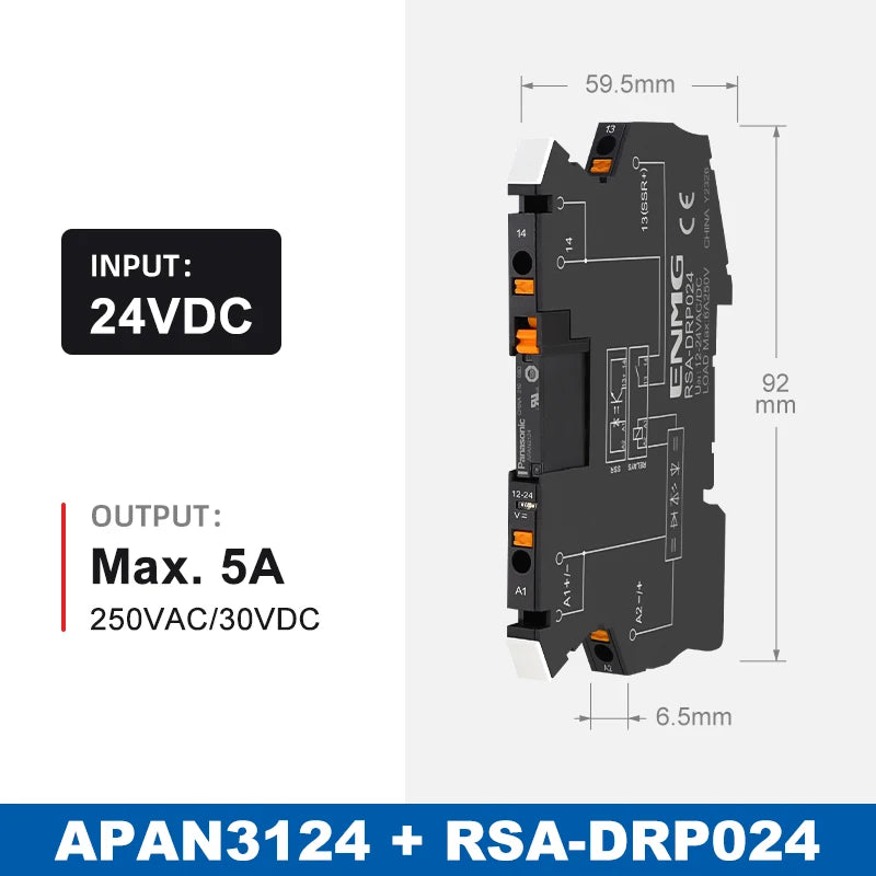 ENMG Ultra-Slim Intermediate Relay APAN3124, DC-to-DC 24VDC  1NO (Normally Open) Kit Solid State Electromagnetic Relay
