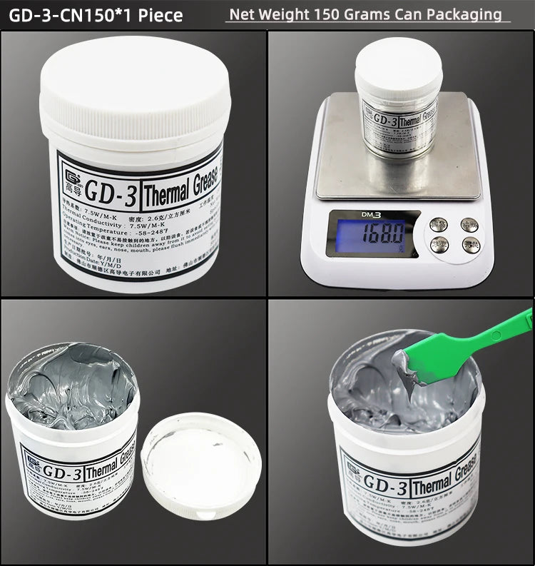 GD900 GD007 GD-3 Thermal Conductive Grease Net Weight 150 Grams Gray Paste Plaster Heat Sink Compound for Computer CPU GPU CN150