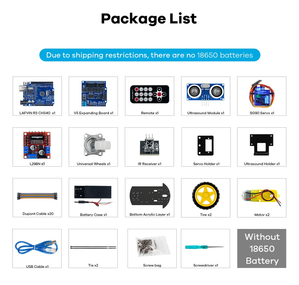 LAFVIN Smart Robot Car for Arduino 2WD Chassis Robot Car Kit With Ultrasonic Module, L298N Driver Board, Remote, IR Control