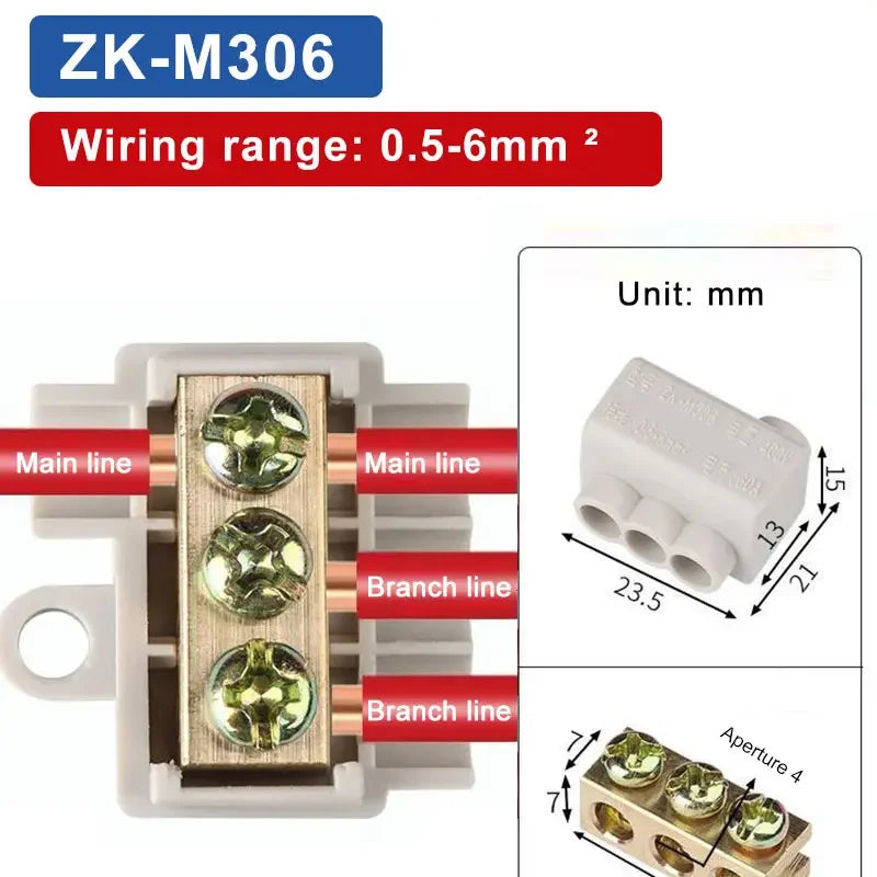 T‑Type Wire Connector ZK Terminal Splitter I-type Brass Clamp Electrical Wire Junction Box for Household Lighting Socket Wiring