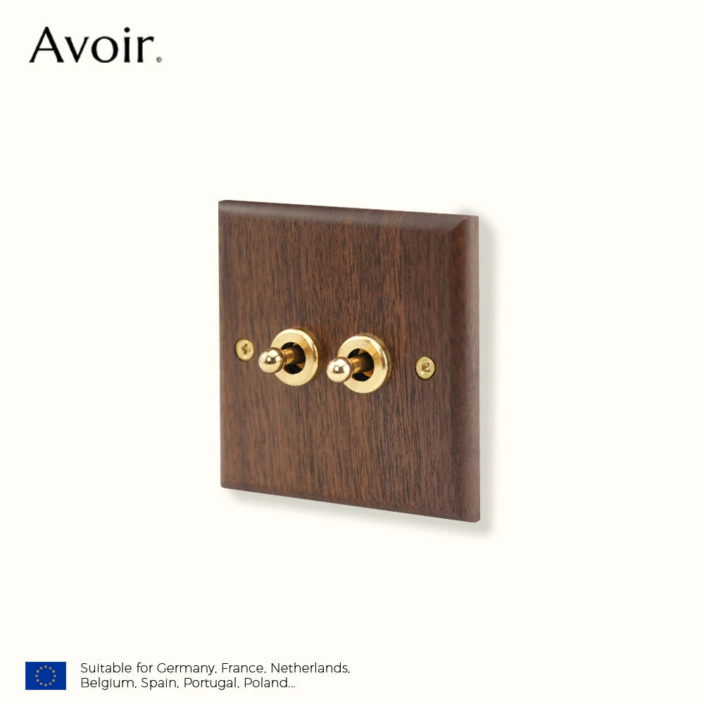 Avoir Retro Black Walnut Panel Toggle Switches USB Type C FR EU Socket Outlet Brass Lever Wall Light Switches Cat6 Rj45 For Home
