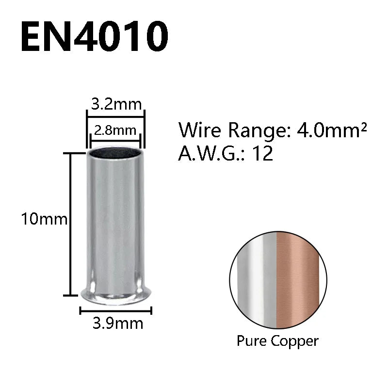 Pure Copper Non-Insulated Cord End Terminals Kit EN0508 EN1008 EN4009 Naked Wire Ferrules Crimp Terminals Wire Connector