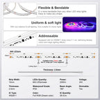 WS2811 Dual IC RGBCCT COB LED Strip Light High Density Chasing Running Addressable RGB LED Tape Support 3000K-6000K CCT Dimmable