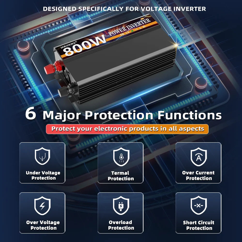 800W Rated Power Inverter 2000W Peak DC 12V To AC 110V-130V with USB High Performance and Portable Power Inverter with Multiple Device Charging for Car RV Boat Adapter for Phone