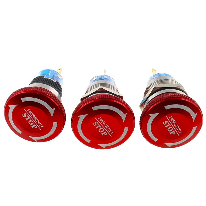 1pc 16mm 19mm 22mm Waterproof Metal Latching Emergency STOP Mushroom Push Button Switch Button Switch Knob Rotary Switch
