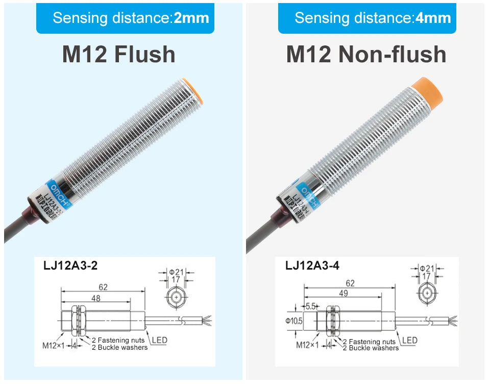 OMCH M8 M12 M18 M30 Inductive Proximity Switch Sensor Detection Distance 1/2 2/4 5/8 8/10mm NPN PNP NO NC DC 3-wire 6-36V