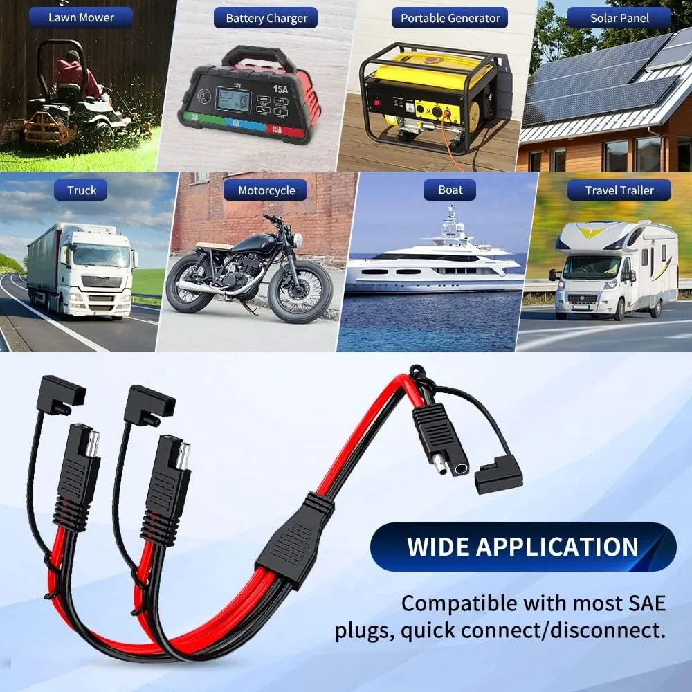 10AWG SAE Y Splitter Cable SAE Quick Disconnect Connector 1 to 2 SAE to SAE Extension Cable SAE Plug