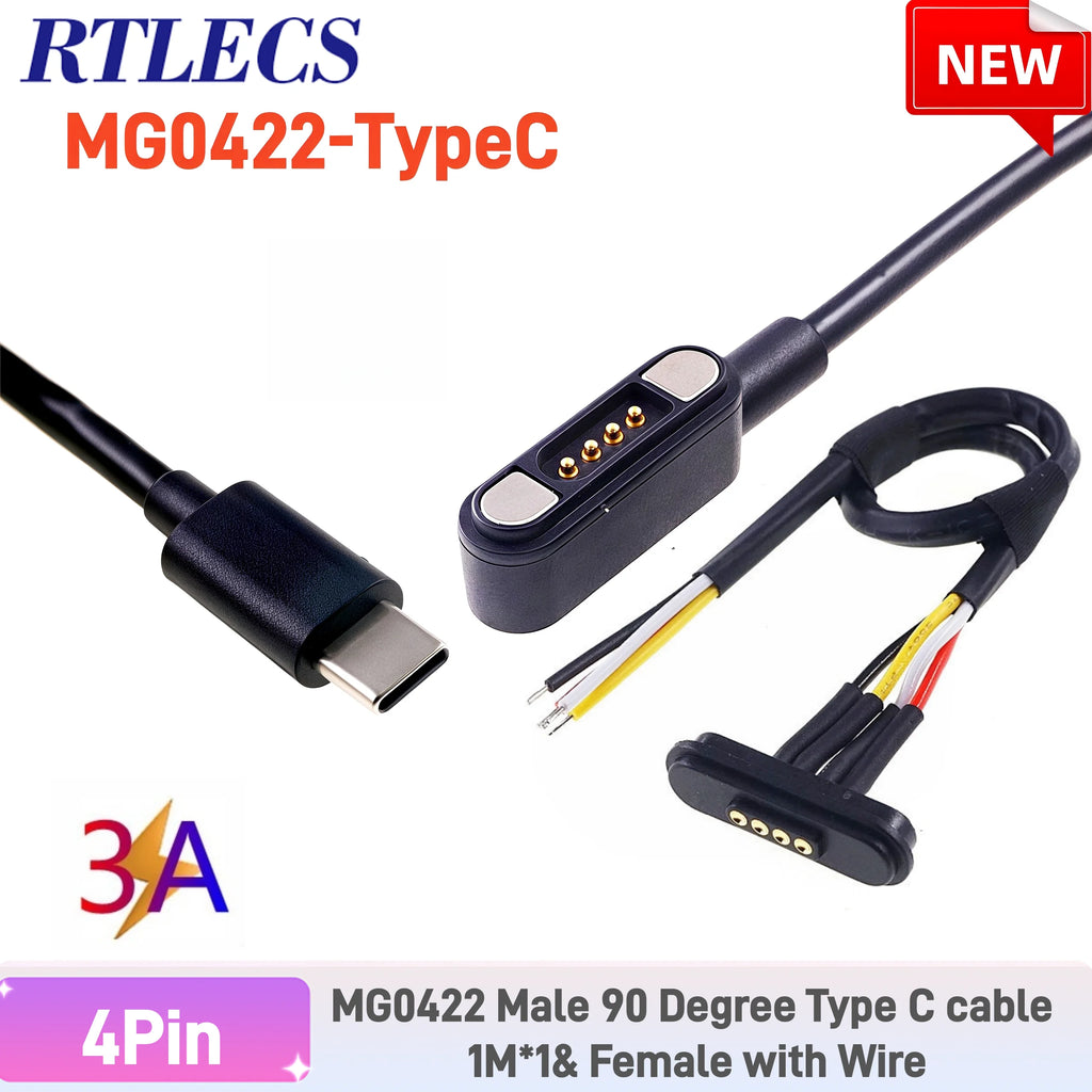Waterproof Magnetic Pogo Pin 4 Position Cable Connector High Current 3A USB Type-C 2.2 MM THT Spring Loaded Strong Force 500G