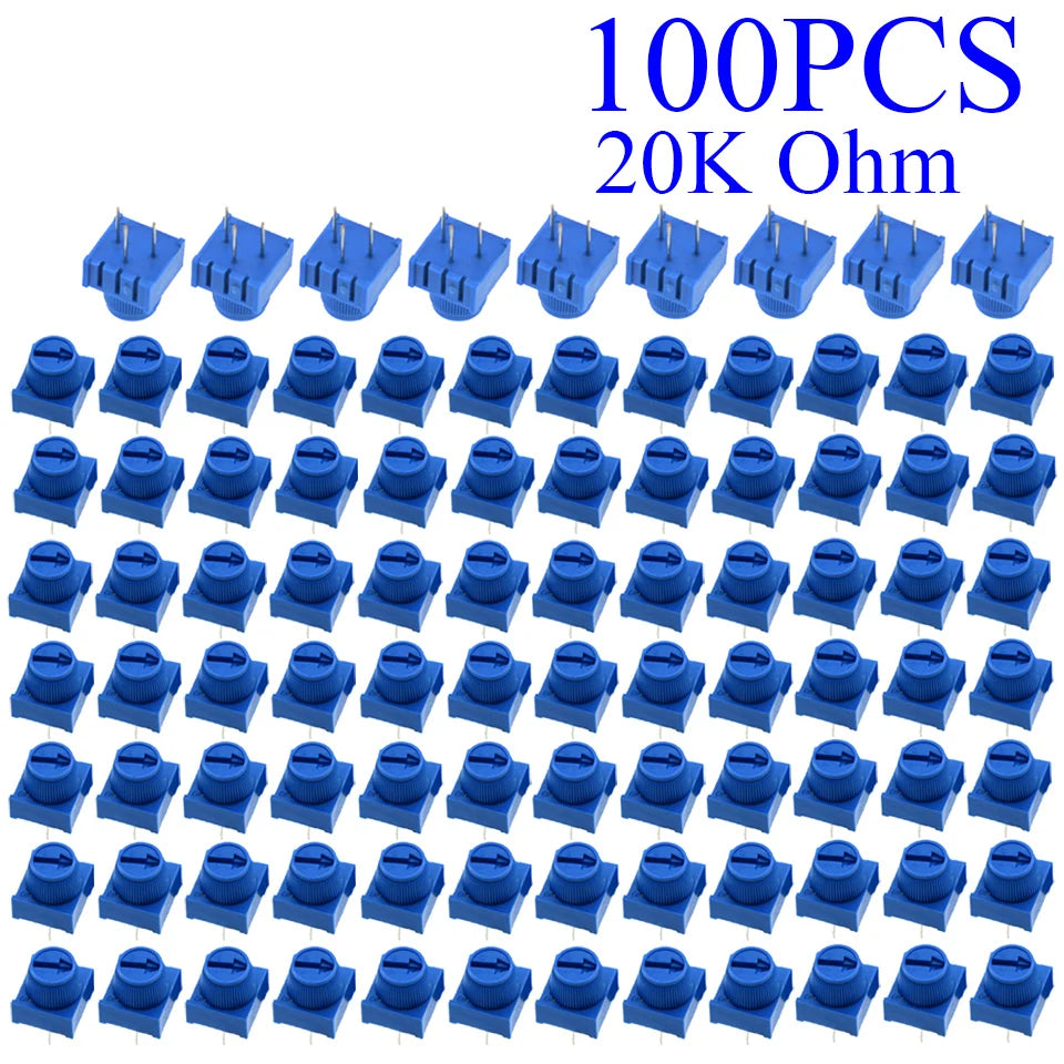 5-100pcs 3386P-1-103 1k 2k 5k 10k 20k  0.5W, 1/2W PC Pins Through Hole Trimmer Potentiometer Cermet 1 Turn Top Adjustment