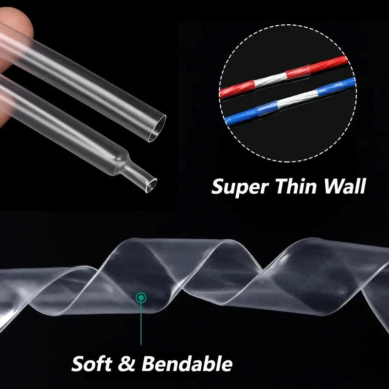 2/5/10m Super Thin Wall Soft Shrinkable Tube Transparent 1mm ~ 20mm  2:1 Heat Shrink Tube Earphone Line Audio Cable Sleeve Wrap