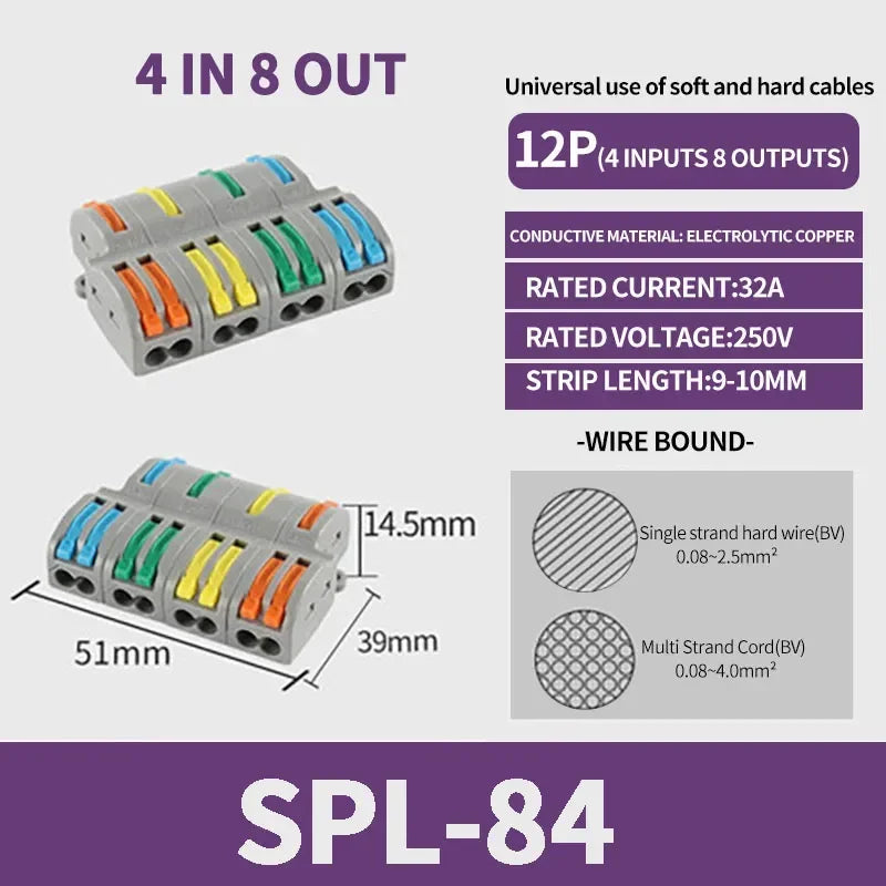 1 In Multiple Out Push-in Electrical Wire Connector Terminal Block Universal Fast Wiring Cable Connectors For Cable Connection