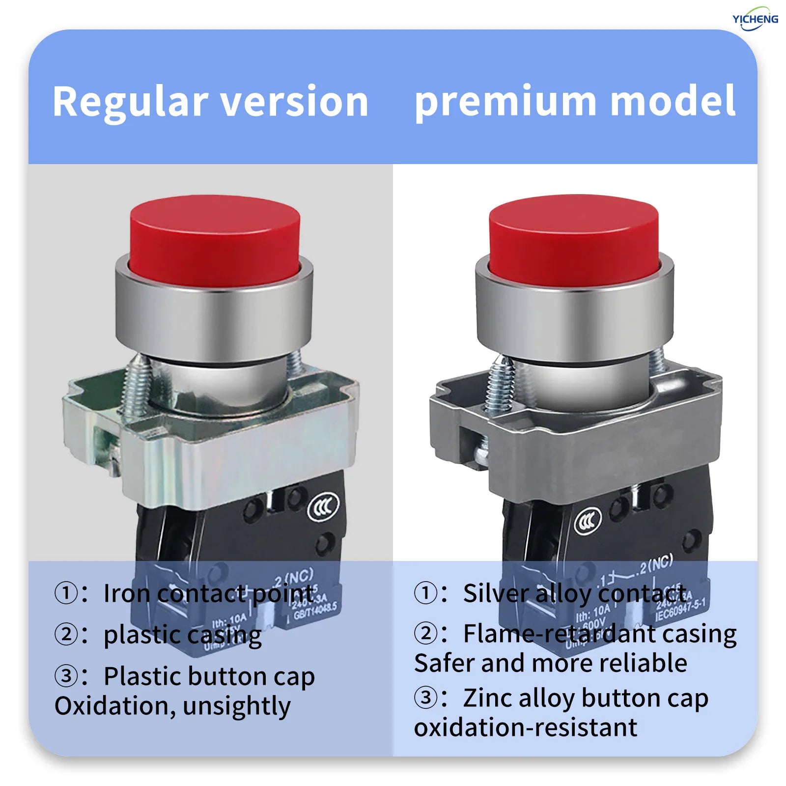 10Pcs 22MM High head Momentary Push Button Switch 1NO1NC SPDT 10Amp 600V Metal Head Waterproof IP65,Control power button switch