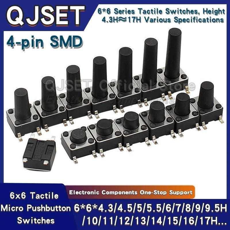 20pcs SMD Tactile Switch 6*6*4.3mm 6x6x5/6/7/8/9/10/11/12/13/14mm 6X6 4-Pin SMT Induction Oven Touch Tactile Button Micro Switch