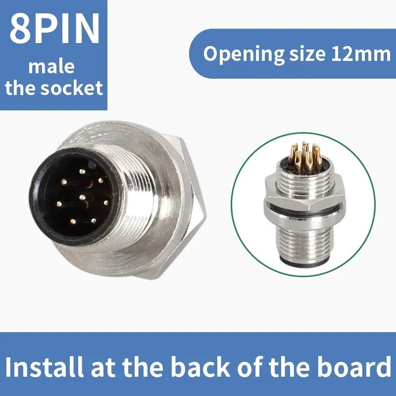 M12 male and female socket  4 5  8  pins weld IP67/68 Install front/rear panel waterproof circular connectors
