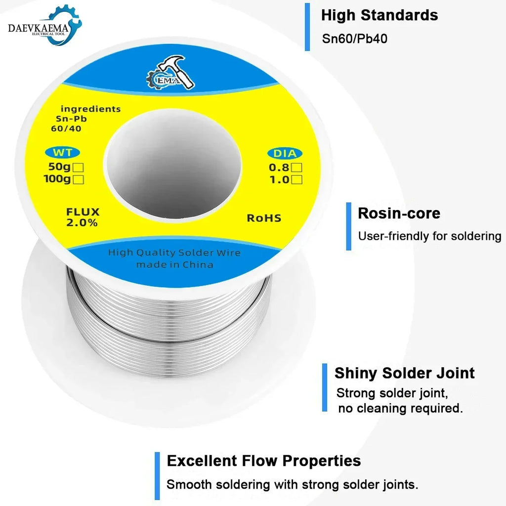 0.8mm 1.0mm 50g 100g Soldering Tin Wire Tin Melt Rosin Core Roll No-clean FLUX 2.0% 60/40 or 25/75 Multipurpose Welding Wire