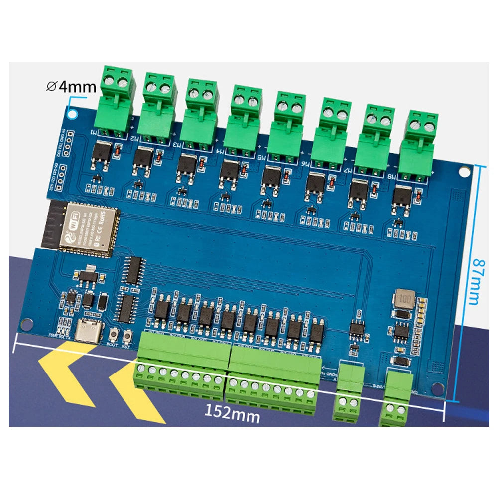 ESP32 Modbus RTU 8CH MOSFET Module RS485 TTL UART 8 Opto-Isolated Input CH340 WiFi BT Type-C & 7-24VDC Dual Dual Power Supply