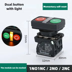 XB4 Double Button Switch with Light 22mm Emergency Stop Button Switch Momentary Self Reset Mushroom Power Push Button Switch 10A